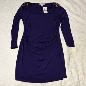 Michael Kors Purple Long Sleeve Dress with Embellished Shoulders